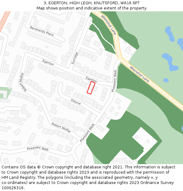 3, EGERTON, HIGH LEGH, KNUTSFORD, WA16 6PT: Location map and indicative extent of plot