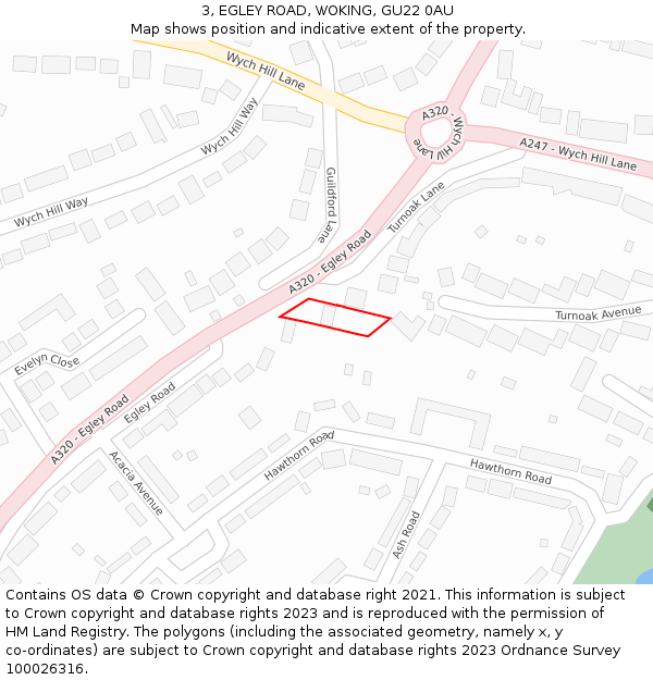 3, EGLEY ROAD, WOKING, GU22 0AU: Location map and indicative extent of plot