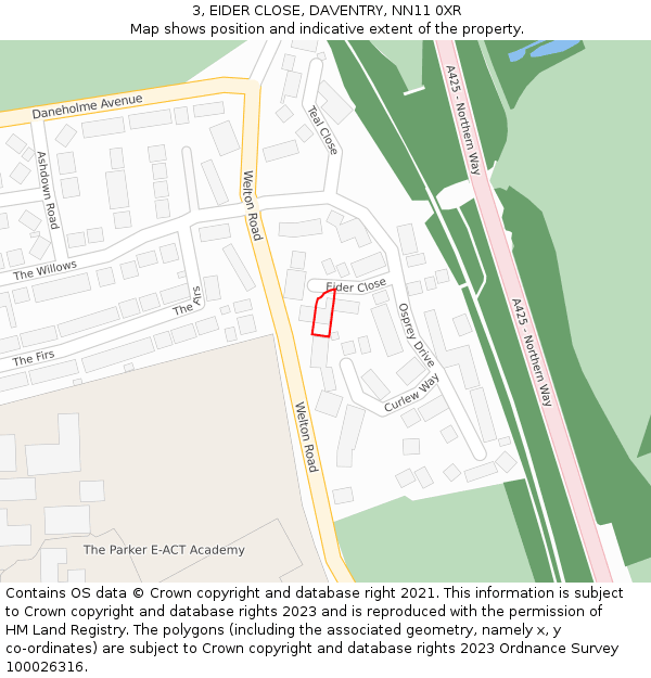 3, EIDER CLOSE, DAVENTRY, NN11 0XR: Location map and indicative extent of plot