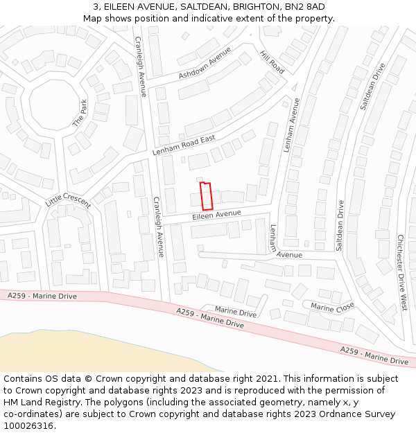 3, EILEEN AVENUE, SALTDEAN, BRIGHTON, BN2 8AD: Location map and indicative extent of plot