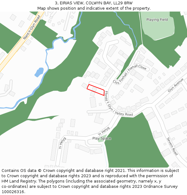 3, EIRIAS VIEW, COLWYN BAY, LL29 8RW: Location map and indicative extent of plot