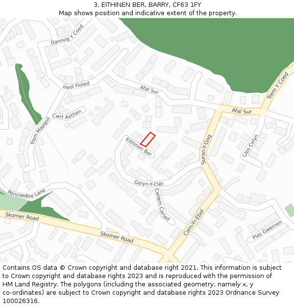 3, EITHINEN BER, BARRY, CF63 1FY: Location map and indicative extent of plot