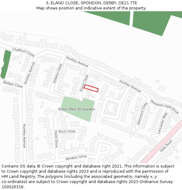 3, ELAND CLOSE, SPONDON, DERBY, DE21 7TE: Location map and indicative extent of plot