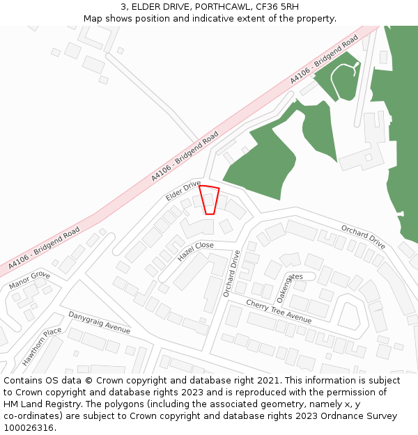 3, ELDER DRIVE, PORTHCAWL, CF36 5RH: Location map and indicative extent of plot