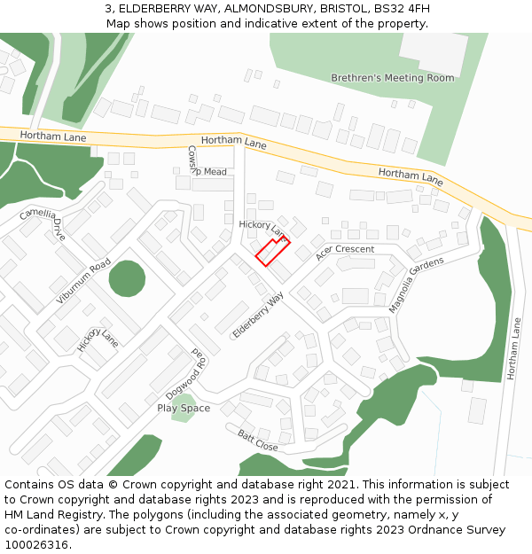 3, ELDERBERRY WAY, ALMONDSBURY, BRISTOL, BS32 4FH: Location map and indicative extent of plot