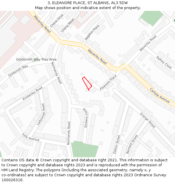 3, ELEANORE PLACE, ST ALBANS, AL3 5DW: Location map and indicative extent of plot