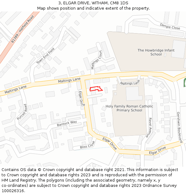 3, ELGAR DRIVE, WITHAM, CM8 1DS: Location map and indicative extent of plot