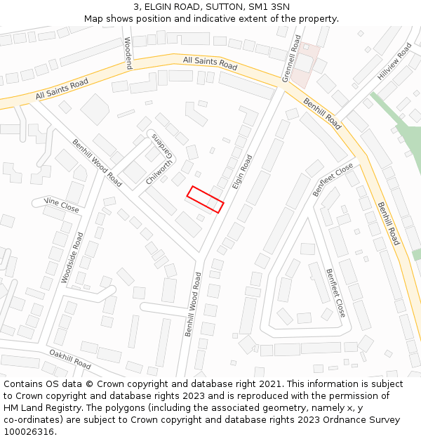 3, ELGIN ROAD, SUTTON, SM1 3SN: Location map and indicative extent of plot