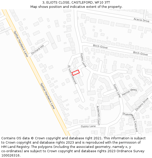 3, ELIOTS CLOSE, CASTLEFORD, WF10 3TT: Location map and indicative extent of plot