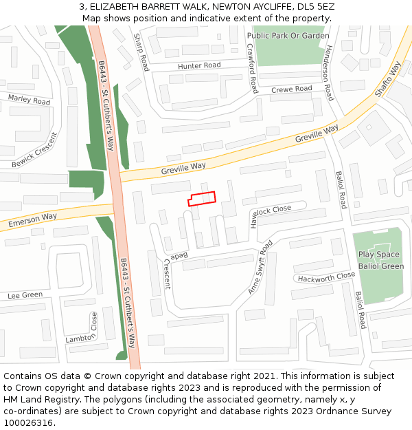 3, ELIZABETH BARRETT WALK, NEWTON AYCLIFFE, DL5 5EZ: Location map and indicative extent of plot