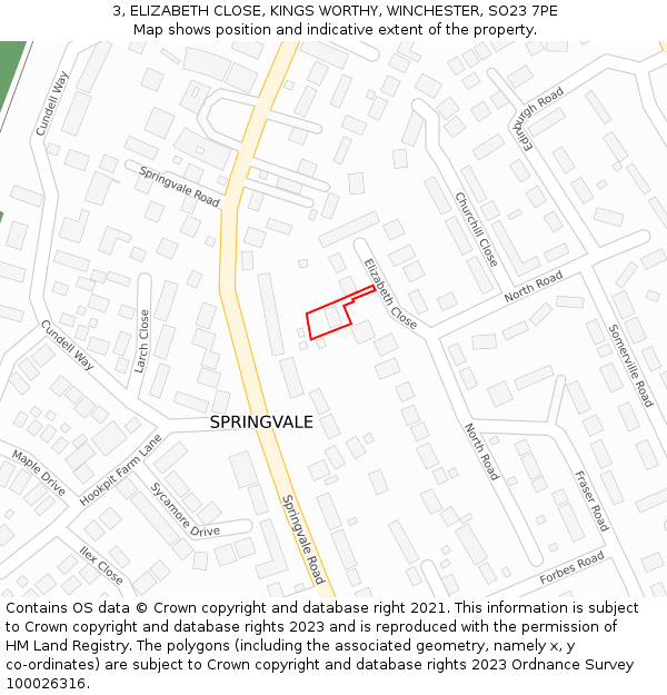 3, ELIZABETH CLOSE, KINGS WORTHY, WINCHESTER, SO23 7PE: Location map and indicative extent of plot