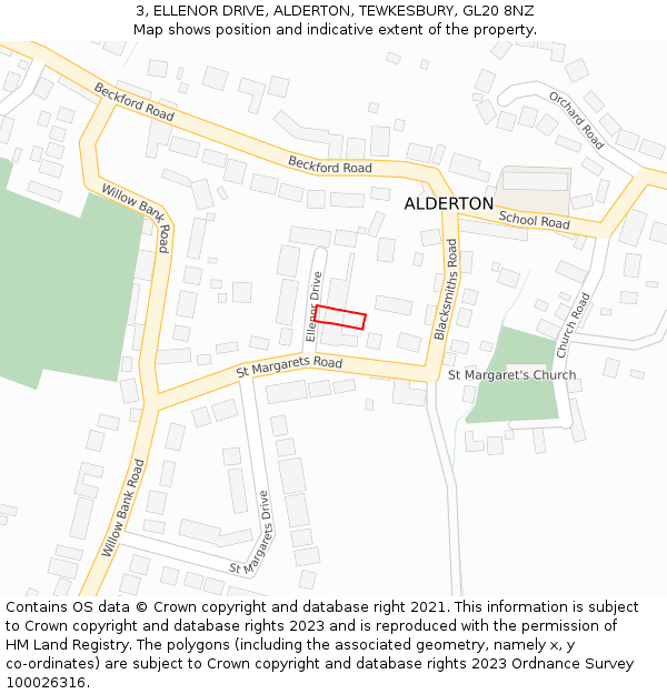 3, ELLENOR DRIVE, ALDERTON, TEWKESBURY, GL20 8NZ: Location map and indicative extent of plot