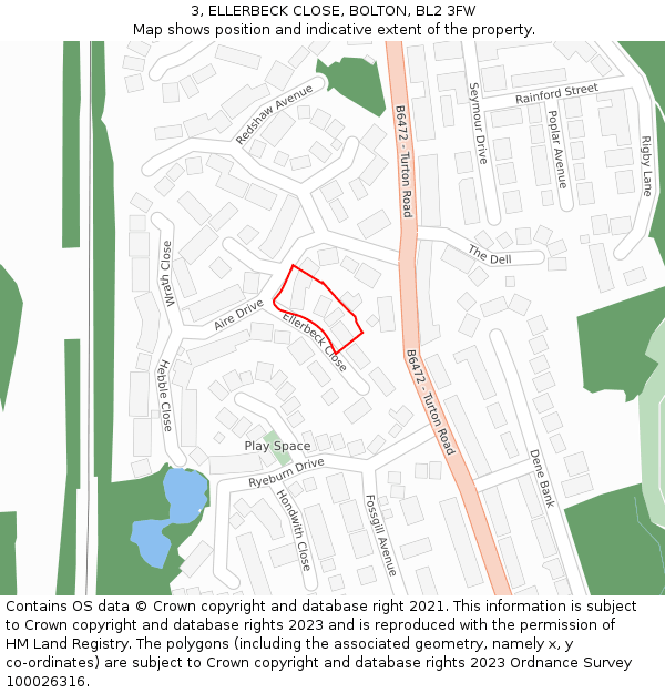 3, ELLERBECK CLOSE, BOLTON, BL2 3FW: Location map and indicative extent of plot