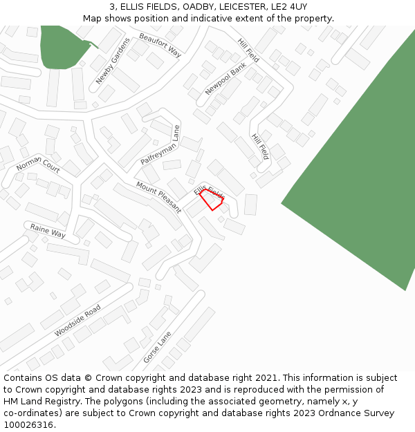 3, ELLIS FIELDS, OADBY, LEICESTER, LE2 4UY: Location map and indicative extent of plot