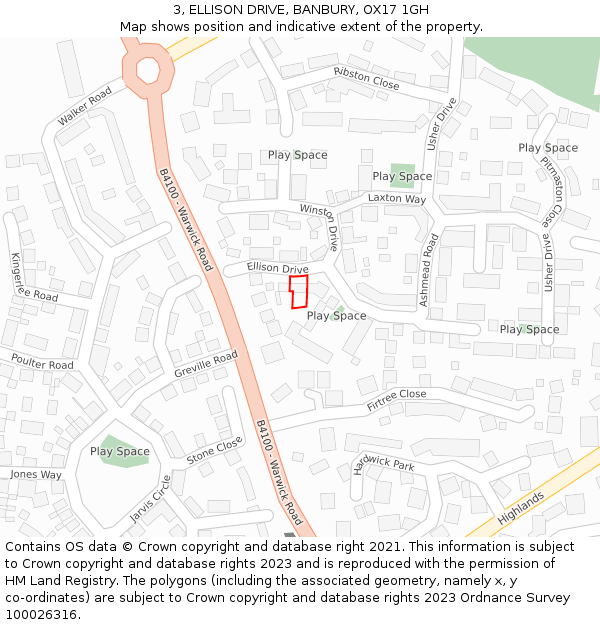 3, ELLISON DRIVE, BANBURY, OX17 1GH: Location map and indicative extent of plot