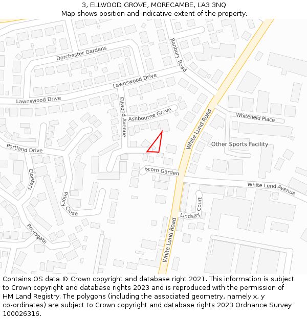 3, ELLWOOD GROVE, MORECAMBE, LA3 3NQ: Location map and indicative extent of plot