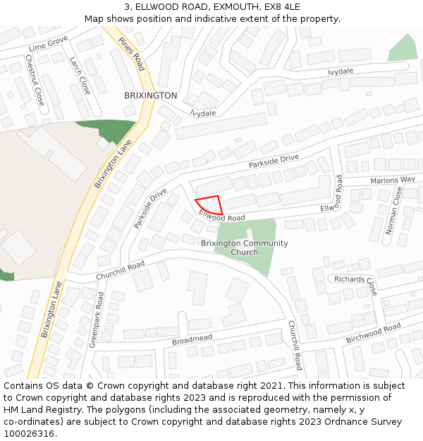 3, ELLWOOD ROAD, EXMOUTH, EX8 4LE: Location map and indicative extent of plot