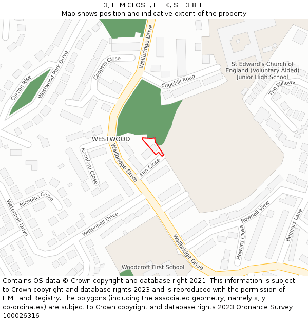 3, ELM CLOSE, LEEK, ST13 8HT: Location map and indicative extent of plot