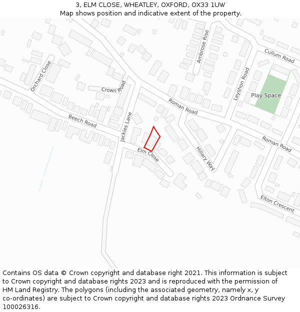 3, ELM CLOSE, WHEATLEY, OXFORD, OX33 1UW: Location map and indicative extent of plot