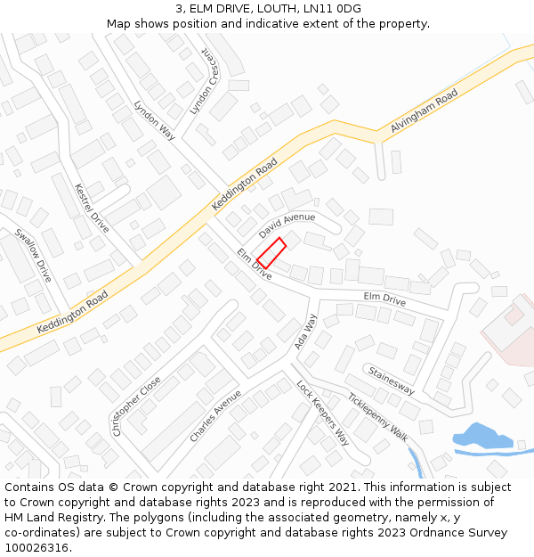 3, ELM DRIVE, LOUTH, LN11 0DG: Location map and indicative extent of plot