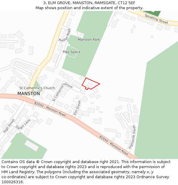 3, ELM GROVE, MANSTON, RAMSGATE, CT12 5EF: Location map and indicative extent of plot