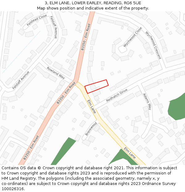 3, ELM LANE, LOWER EARLEY, READING, RG6 5UE: Location map and indicative extent of plot