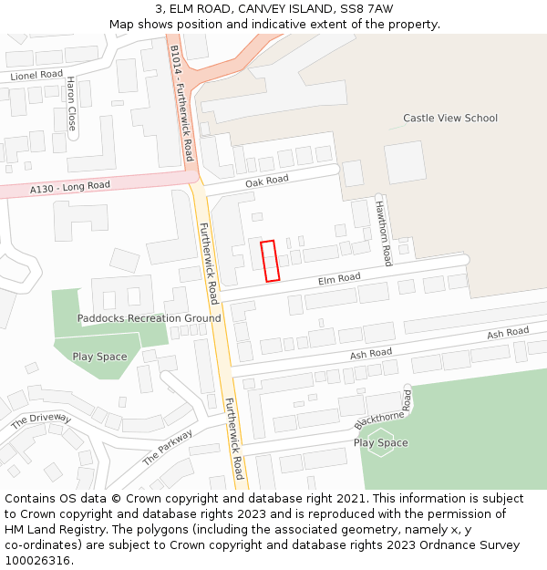 3, ELM ROAD, CANVEY ISLAND, SS8 7AW: Location map and indicative extent of plot