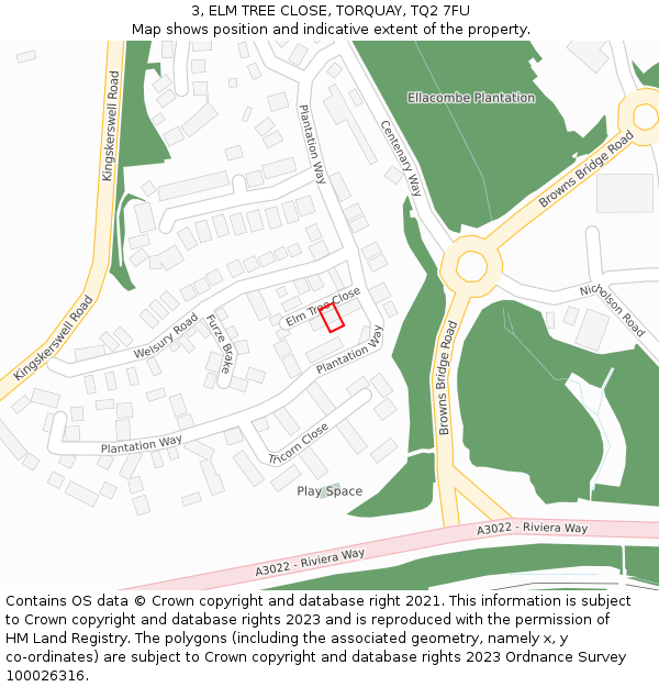 3, ELM TREE CLOSE, TORQUAY, TQ2 7FU: Location map and indicative extent of plot