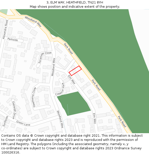 3, ELM WAY, HEATHFIELD, TN21 8YH: Location map and indicative extent of plot