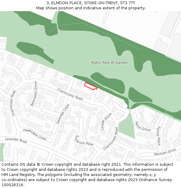 3, ELMDON PLACE, STOKE-ON-TRENT, ST3 7TY: Location map and indicative extent of plot