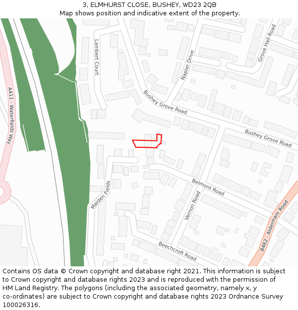 3, ELMHURST CLOSE, BUSHEY, WD23 2QB: Location map and indicative extent of plot