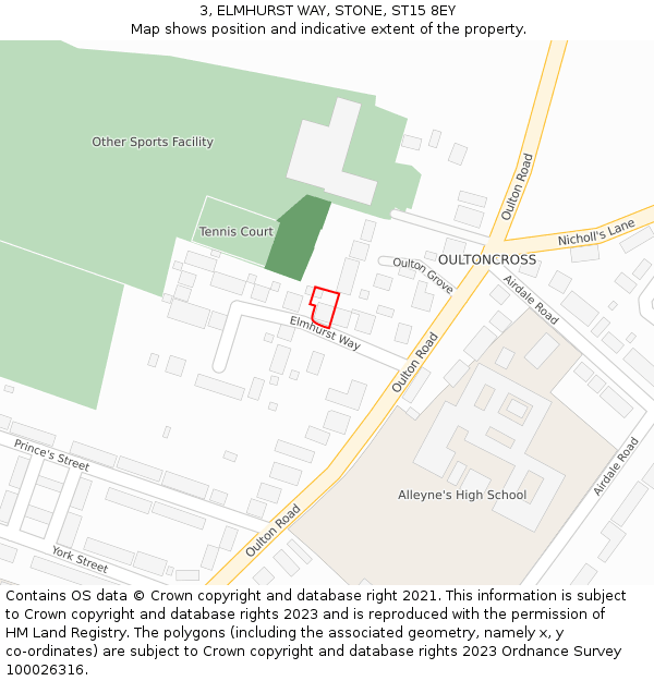 3, ELMHURST WAY, STONE, ST15 8EY: Location map and indicative extent of plot