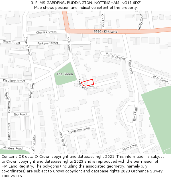 3, ELMS GARDENS, RUDDINGTON, NOTTINGHAM, NG11 6DZ: Location map and indicative extent of plot