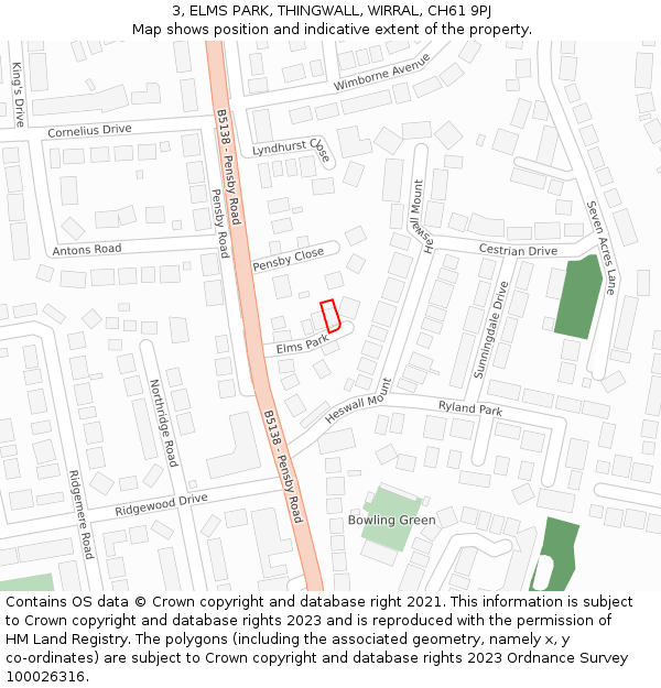 3, ELMS PARK, THINGWALL, WIRRAL, CH61 9PJ: Location map and indicative extent of plot