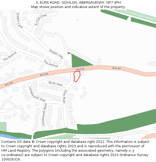 3, ELMS ROAD, GOVILON, ABERGAVENNY, NP7 9PH: Location map and indicative extent of plot