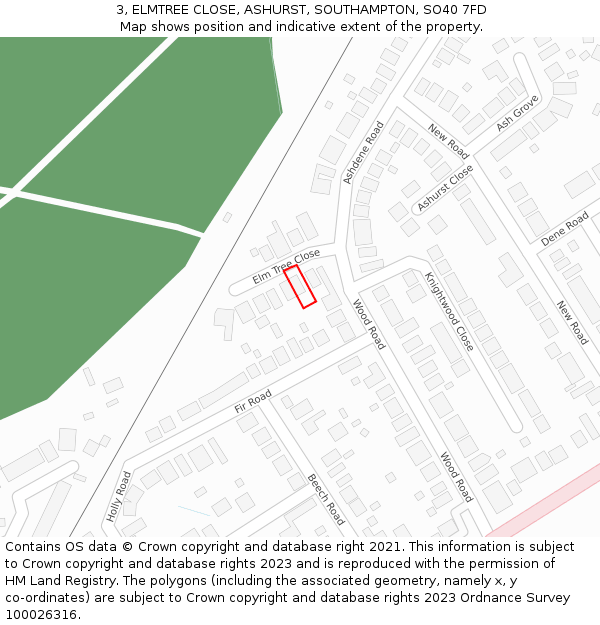 3, ELMTREE CLOSE, ASHURST, SOUTHAMPTON, SO40 7FD: Location map and indicative extent of plot