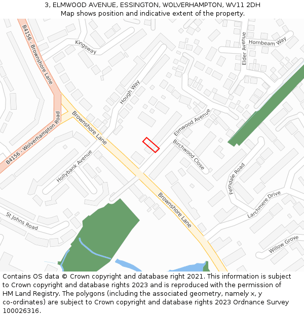 3, ELMWOOD AVENUE, ESSINGTON, WOLVERHAMPTON, WV11 2DH: Location map and indicative extent of plot