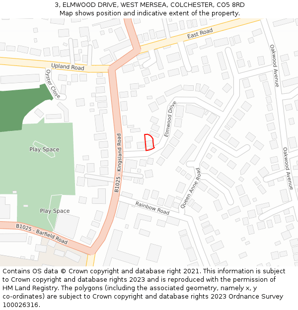 3, ELMWOOD DRIVE, WEST MERSEA, COLCHESTER, CO5 8RD: Location map and indicative extent of plot