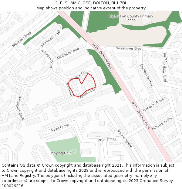 3, ELSHAM CLOSE, BOLTON, BL1 7BL: Location map and indicative extent of plot