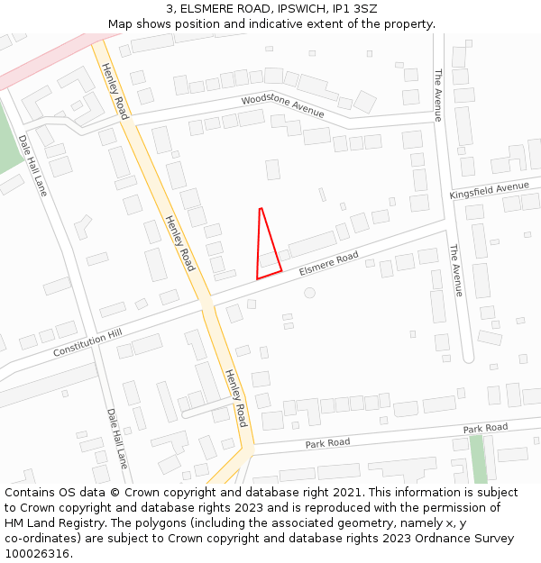 3, ELSMERE ROAD, IPSWICH, IP1 3SZ: Location map and indicative extent of plot