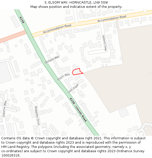 3, ELSOM WAY, HORNCASTLE, LN9 5SW: Location map and indicative extent of plot