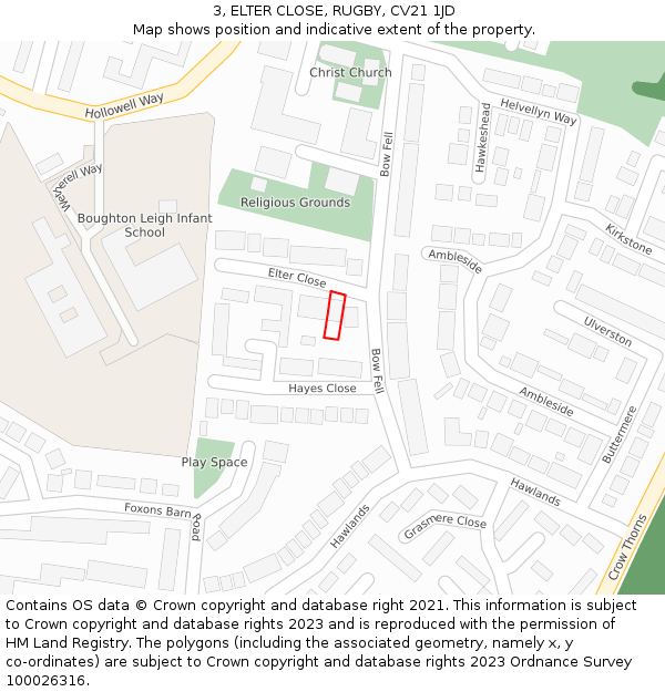 3, ELTER CLOSE, RUGBY, CV21 1JD: Location map and indicative extent of plot