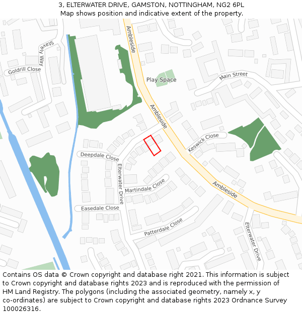 3, ELTERWATER DRIVE, GAMSTON, NOTTINGHAM, NG2 6PL: Location map and indicative extent of plot