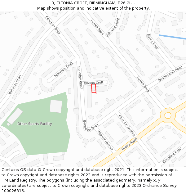 3, ELTONIA CROFT, BIRMINGHAM, B26 2UU: Location map and indicative extent of plot