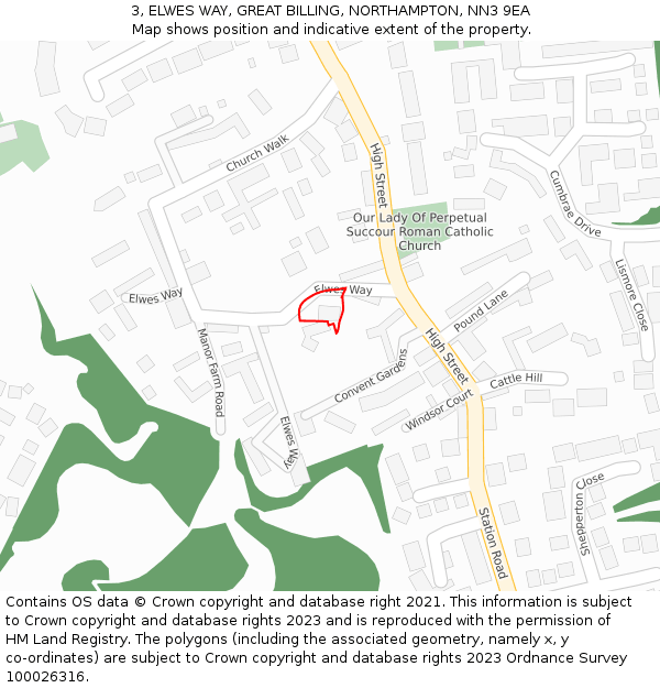 3, ELWES WAY, GREAT BILLING, NORTHAMPTON, NN3 9EA: Location map and indicative extent of plot