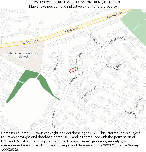 3, ELWYN CLOSE, STRETTON, BURTON-ON-TRENT, DE13 0BG: Location map and indicative extent of plot