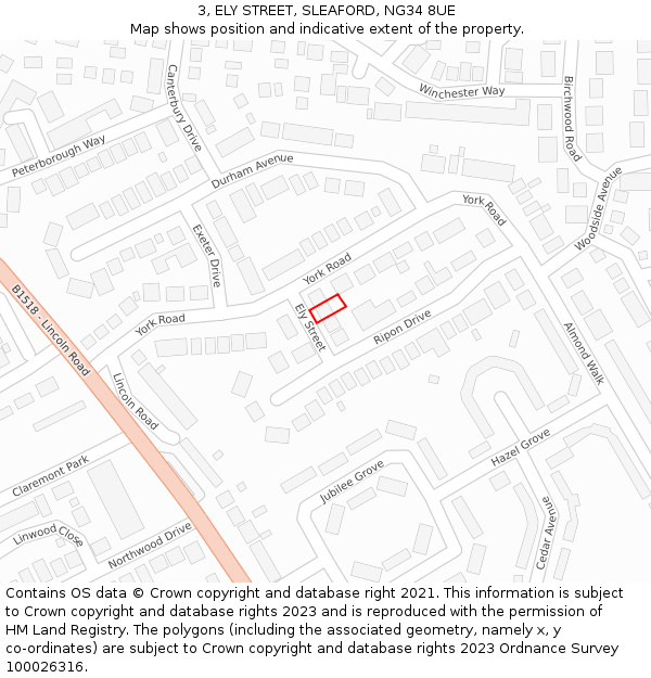 3, ELY STREET, SLEAFORD, NG34 8UE: Location map and indicative extent of plot