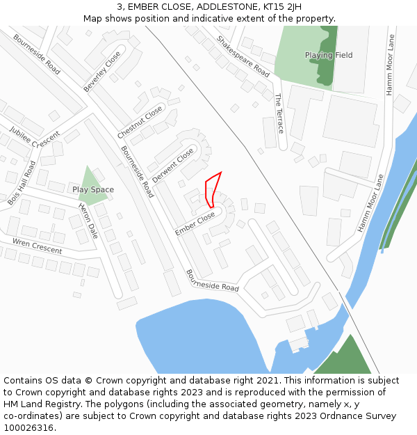 3, EMBER CLOSE, ADDLESTONE, KT15 2JH: Location map and indicative extent of plot