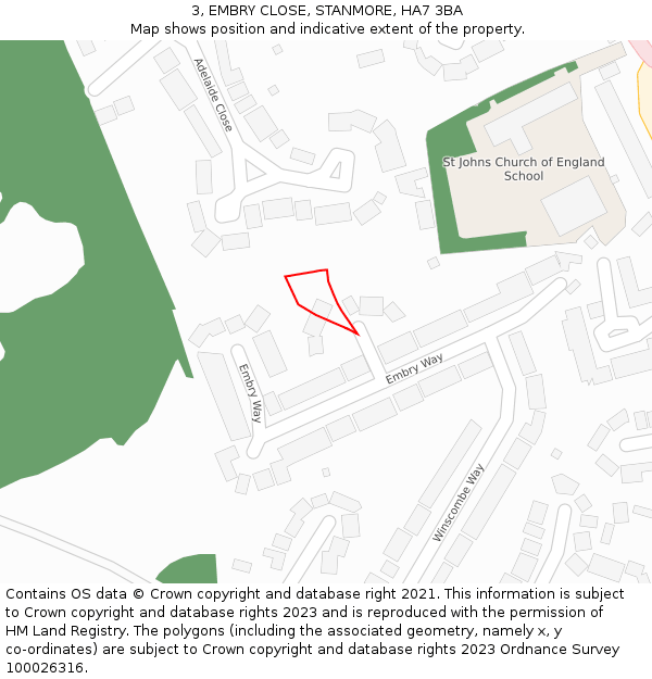 3, EMBRY CLOSE, STANMORE, HA7 3BA: Location map and indicative extent of plot