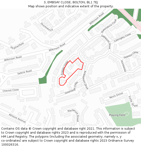 3, EMBSAY CLOSE, BOLTON, BL1 7EJ: Location map and indicative extent of plot